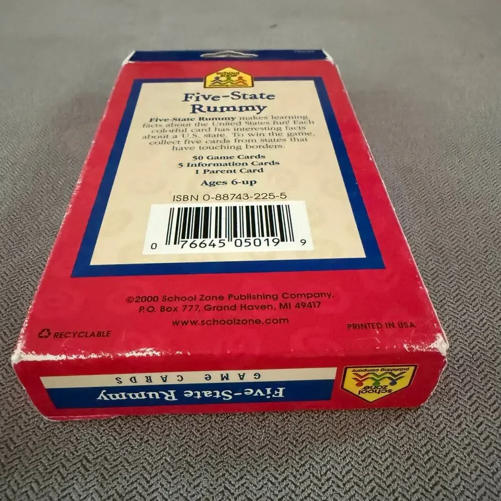 School Zone Five-State Rummy Geography Card Game NEW Open Box Discontinued